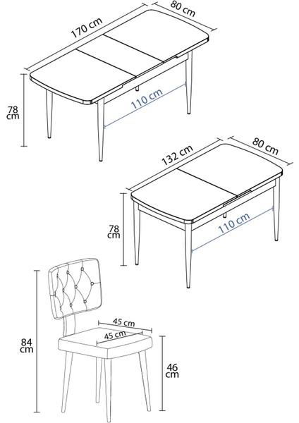 Lars Atlantik 80X132 Açılabilir Mdf Masa Yemek Odası Takımı,mutfak Takımı 6 Adet Sandalye indirimleri