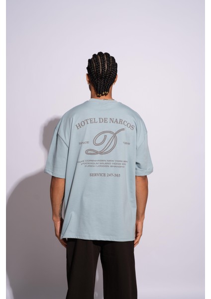Erkek Oversize T-Shirt Hotel De Narcos Mavi