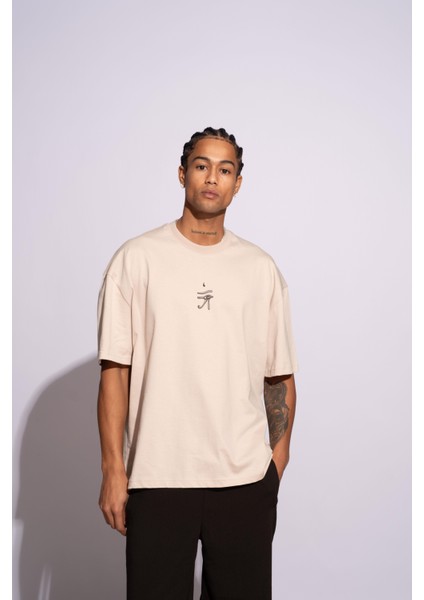 Erkek Oversize T-Shirt Ra Bej