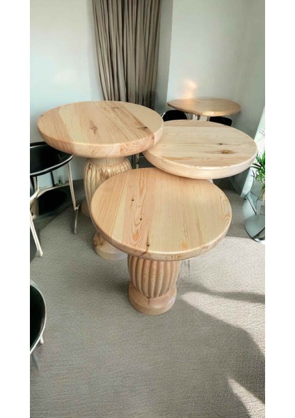 Dekoratif Ahşap Mantar Sehpa 3’lü Set – Naturel Renk Masif Fiskos Zigon Takımı fırsatları