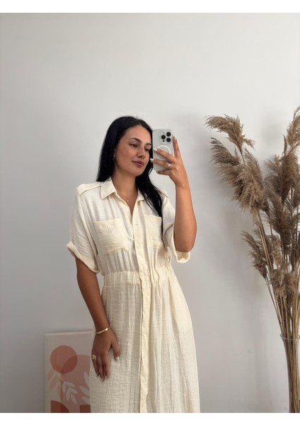 Beli Lastikli Maxi Boy Kısa Kollu Gömlek Elbise fiyatları