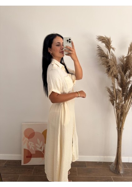 Beli Lastikli Maxi Boy Kısa Kollu Gömlek Elbise modelleri