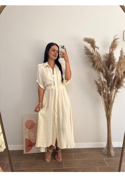 Beli Lastikli Maxi Boy Kısa Kollu Gömlek Elbise fırsatları