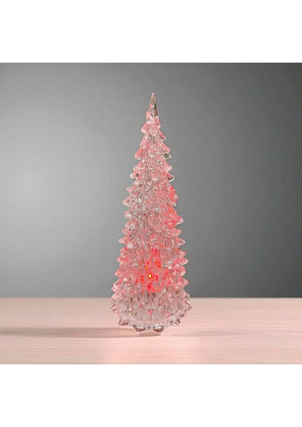Ledli Şeffaf Plastik Çam Ağacı H:17 cm Taban Çapı:7 cm – Dekoratif Işıklı Masaüstü Dekor