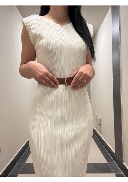 Maxi Boy Vatkalı Astarlı Krinkıl Elbise