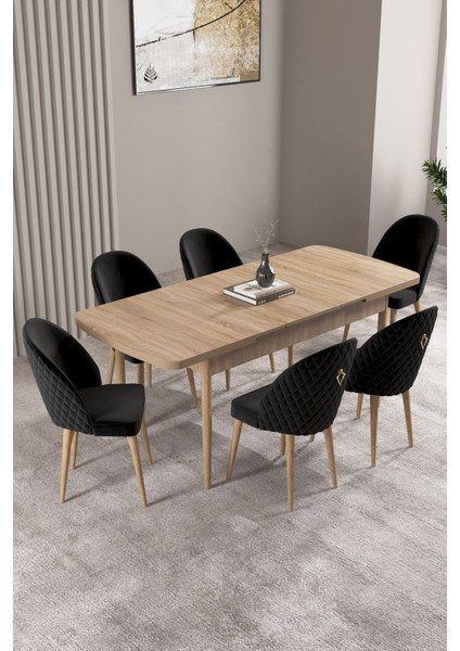 Milas Meşe Desen 80X132 Açılabilir Mdf Masa Yemek Odası Takımı, Mutfak Takımı 6 adet Sandalye fiyatları