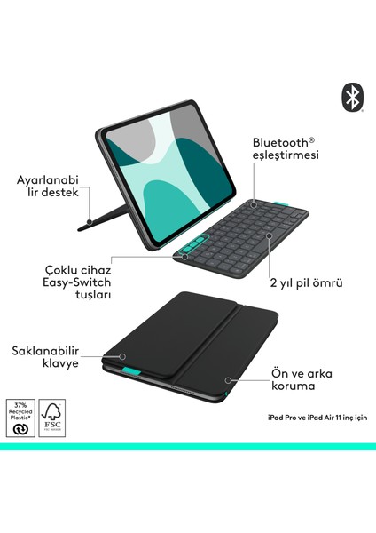 Flip Folio iPad Pro 13 Inç (M4), iPad Air 13 Inç (M2 ve M3) ile Uyumlu Klavyeli Tablet Kılıfı, Siyah fırsatları