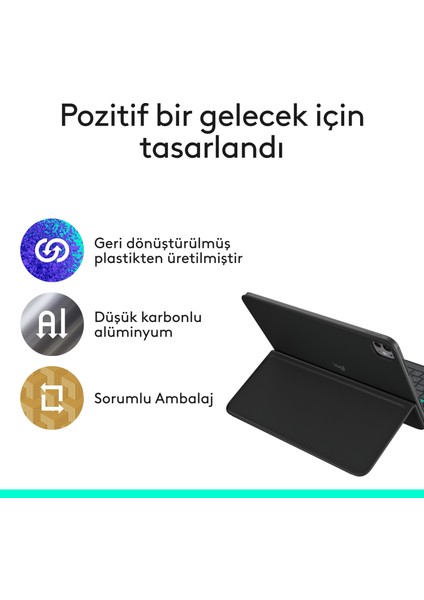 Flip Folio iPad Pro 13 Inç (M4), iPad Air 13 Inç (M2 ve M3) ile Uyumlu Klavyeli Tablet Kılıfı, Siyah indirimleri