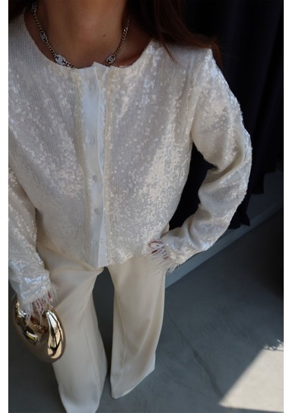 Kolları Otrişli Payetli Ceket modelleri