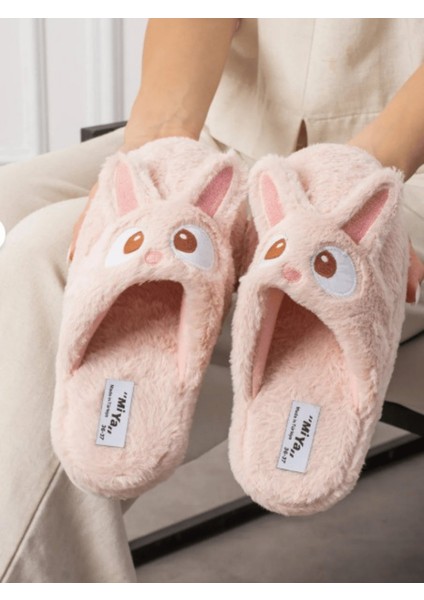 Kadın Tavşan Figürlü Sessiz Taban Peluş Ev Terliği modelleri