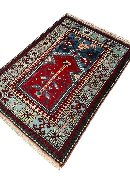 El Dokuma Sıfır Yörük Halısı Seccade 93X135 Turkuaz Yün Namazlık fiyatları