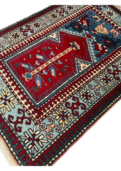 El Dokuma Sıfır Yörük Halısı Seccade 93X135 Turkuaz Yün Namazlık modelleri