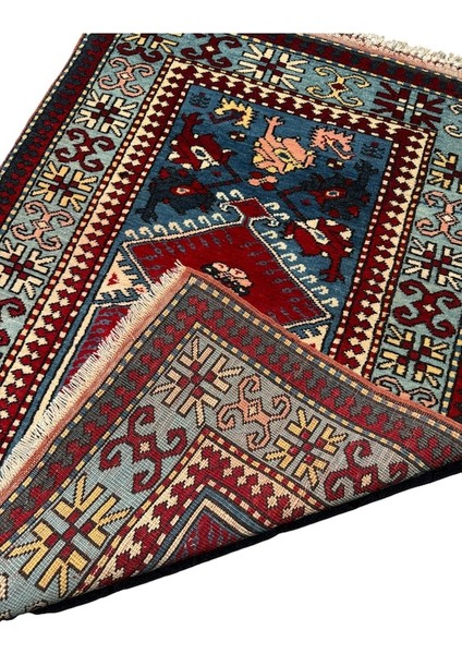 El Dokuma Sıfır Yörük Halısı Seccade 93X135 Turkuaz Yün Namazlık fırsatları