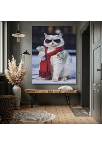 Havalı Zengin Kedi Ev Duvar Salon Güzellik Salonu Ofis Dükkan Dekarasyon Kanvas Tablo