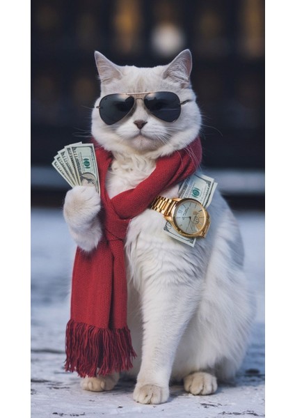 Havalı Zengin Kedi Ev Duvar Salon Güzellik Salonu Ofis Dükkan Dekarasyon Kanvas Tablo fiyatları