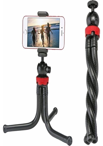 Monopod Tripod Youtuber Yayıncılar ve Sosya Medya Için Ideal 30CM Ahtapot 360 Derece Taşınabilir Ayakları Bükülebilir Selfie Telefon Tutuculu 3 Ayaklı Kampda Tatilde Gezilerde