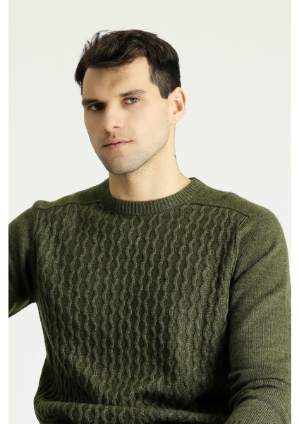 Bisiklet Yaka Regular Fit Dikişsiz Desenli Triko Kazak fiyatları