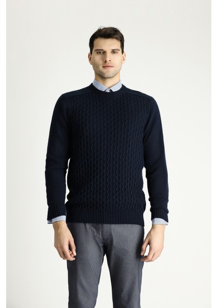 Bisiklet Yaka Regular Fit Dikişsiz Desenli Triko Kazak modelleri