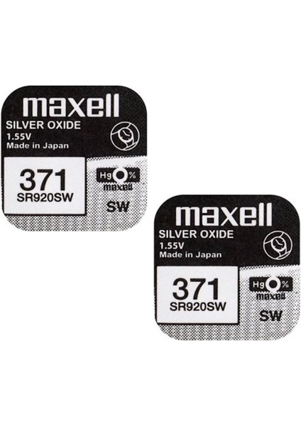 x Maxell 371 SR920SW Gümüş Oksit 0 Mercury Saat Pilleri, 2 Adet