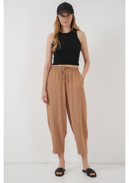 6591 Dokuma Şalvar Pantolon - Camel