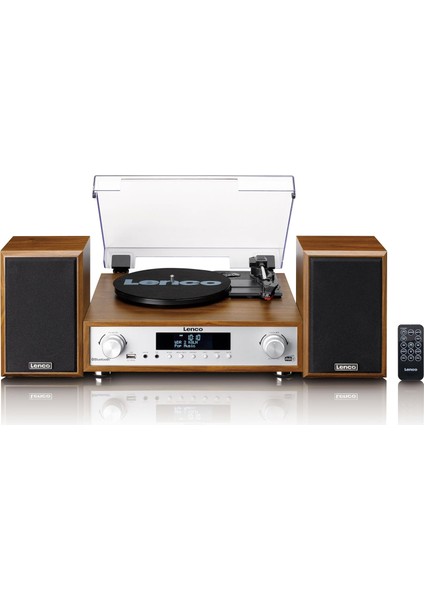 MC-160 Wd Pikap Hi-Fi Stereo Seti Bluetoothlu Dab+ Fm Radyo Usbli Mp3 Kayıt Özellikli Müzik Seti Plakçalar Ahşap