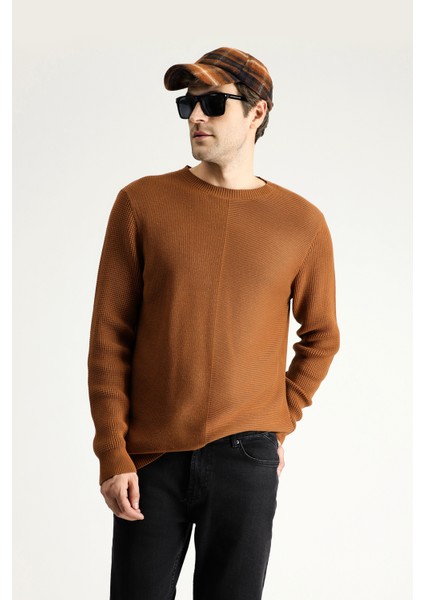 Bisiklet Yaka Slim Fit Dar Kesim Desenli Pamuklu Triko Kazak