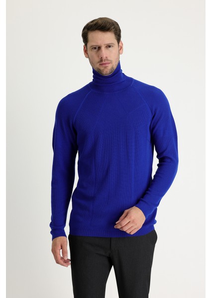 Balıkçı Yaka Slim Fit Dar Kesim Desenli Pamuklu Triko Kazak