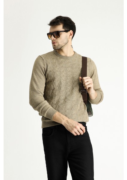 Bisiklet Yaka Slim Fit Dar Kesim Desenli Triko Kazak