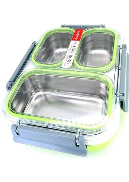 3 Bölmeli Paslanmaz Çelik Sızdırmaz Saklama Kabı Beslenme Kabı 1,2 Lt. Yeşil Ithal Ürün