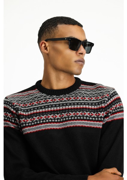 Bisiklet Yaka Slim Fit Dar Kesim Yünlü Desenli Triko Kazak modelleri