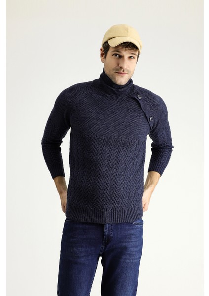 Balıkçı Yaka Slim Fit Dar Kesim Desenli Yünlü Triko Kazak