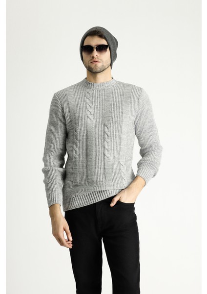 Bisiklet Yaka Slim Fit Dar Kesim Desenli Triko Kazak