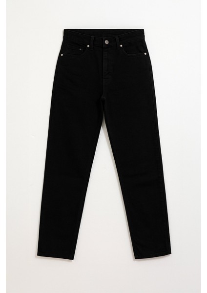 Kadın Yüksek Bel Mom Fit Siyah Jean Pantolon