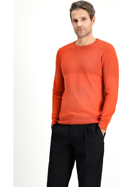 Bisiklet Yaka Slim Fit Dar Kesim Desenli Pamuklu Triko Kazak