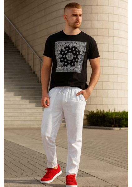 Erkek Flam Keten Rahat Kesim Pantolon
