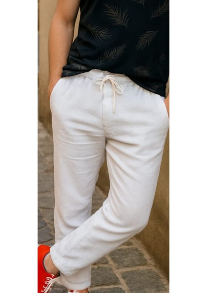 Erkek Flam Keten Rahat Kesim Pantolon fırsatları