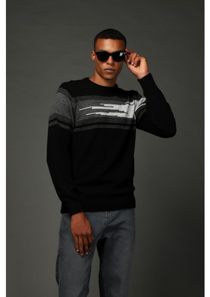 Bisiklet Yaka Regular Fit Çizgili Triko Kazak