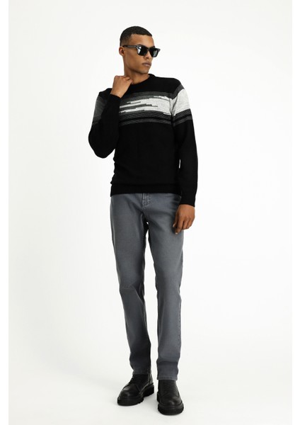 Bisiklet Yaka Regular Fit Çizgili Triko Kazak modelleri