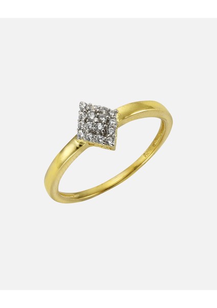 Şık ve Zamansız 375 Ayar Altın Kadın Yüzük 16 Adet Beyaz Zirkonya ile Işıltılı Elegans