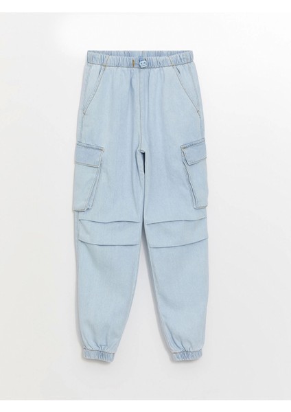 Lcw Kids Indigo Beli Lastikli Kız Çocuk Jean Jogger Pantolon