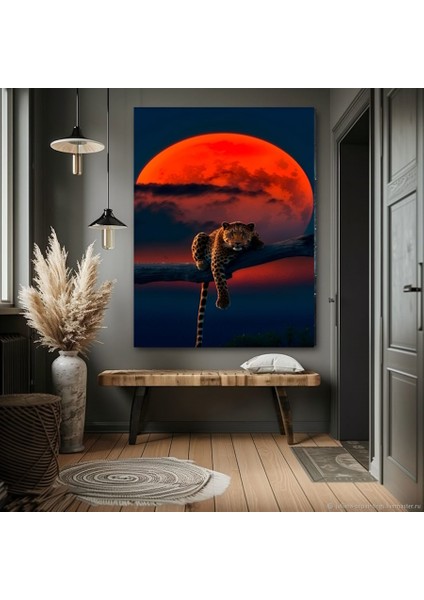 Kanlı Ay ve Leopar Ev Duvar Salon Güzellik Salonu Ofis Dükkan Dekarasyon Kanvas Tablo