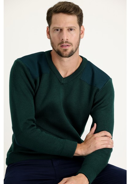 V Yaka Super Slim Fit Ekstra Dar Kesim Çelik Örgü Triko Kazak