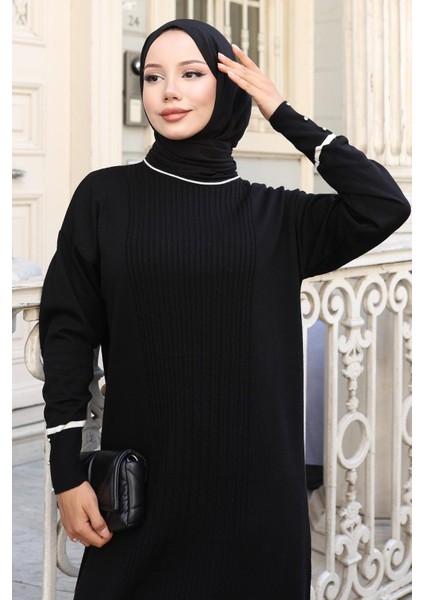 Manşeti Taş Detaylı Triko Elbise Siyah 6150 fiyatları