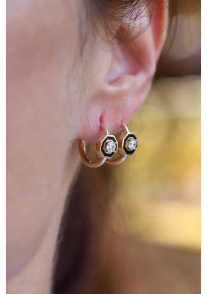 14 Ayar Altın Taş Detaylı Siyah Mineli Obje Halka Küpe fiyatları