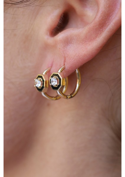 14 Ayar Altın Taş Detaylı Siyah Mineli Obje Halka Küpe fırsatları