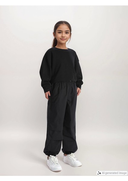 Lcw Kids Siyah Beli Lastikli Kız Çocuk Jogger Pantolon
