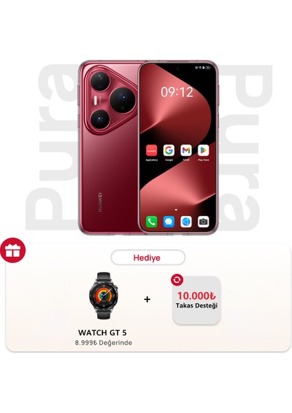 Pura 80 Pro 512GB 12GB Ram (Huawei Türkiye Garantili) Parlak Kırmızı