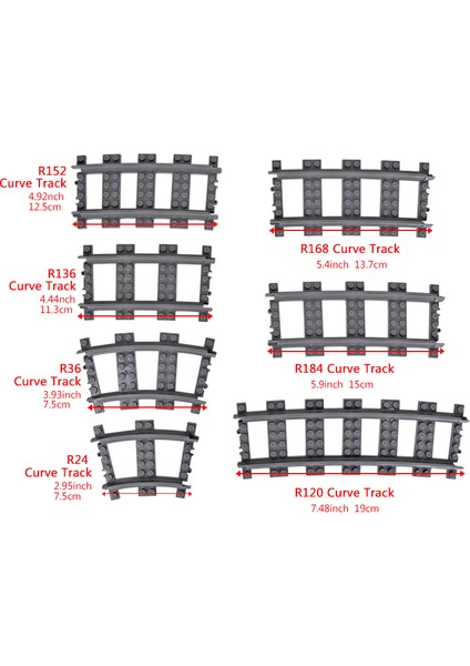 Moc Şehir Tuğla Tren Esnek Inşaat Parçaları Demiryolu Eğrisi Parça R104 Yapı Taşları Model Aksesuarları Uyumlu 53401 (Yurt Dışından) modelleri