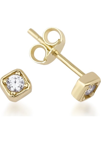 14 Ayar Altın Mini Kare Çivi Küpe