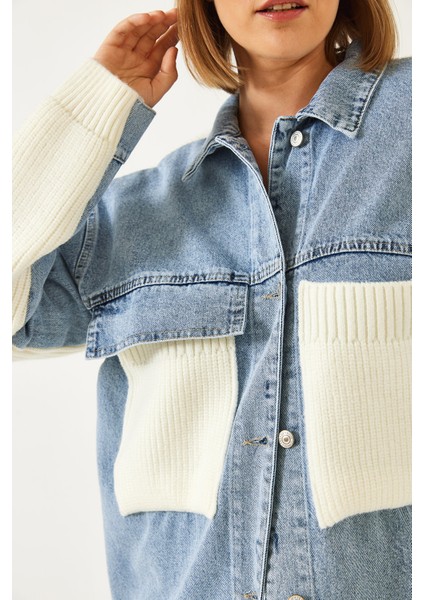 Kadın Triko Detaylı Denim Mont modelleri